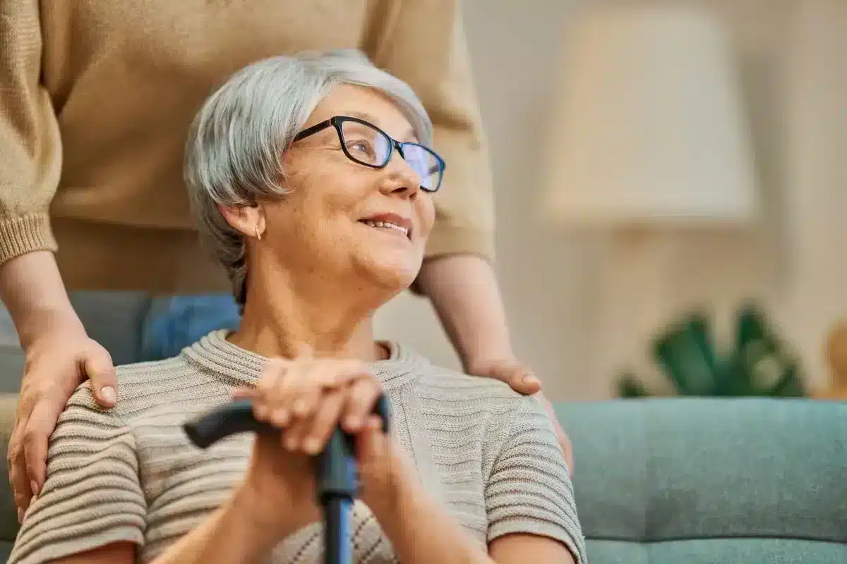 Assisted living resident with caregiver