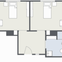 Room size is 12 × 10'3, bathroom 7'3 x 8'10 and attached shared room 13'3 × 9'6